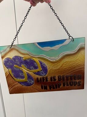 Purple & Yellow Flip Flops Beach Wall Sign - Life Is Better in Flip Flops